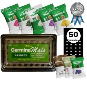 Kit Germinação Prata - 300 Sementes de Ipê, Bandeja Germinadora, Fungicida, Fertilizante e 50 Sacos para plantio